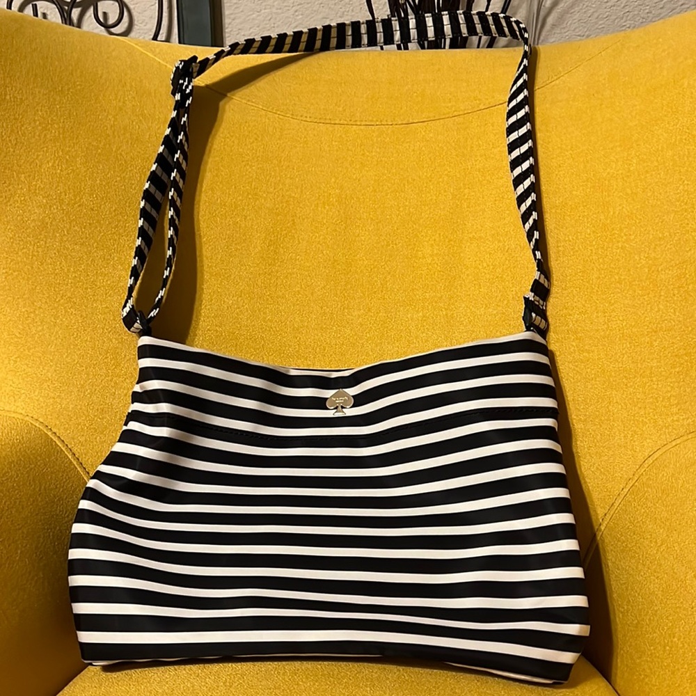 Black and white stripped Kate Spade Norah cross body purse